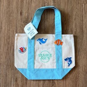 TRADER JOE’s Mini Pastel Canvas Tote Bag in Light Blue and Cream 13”x11”